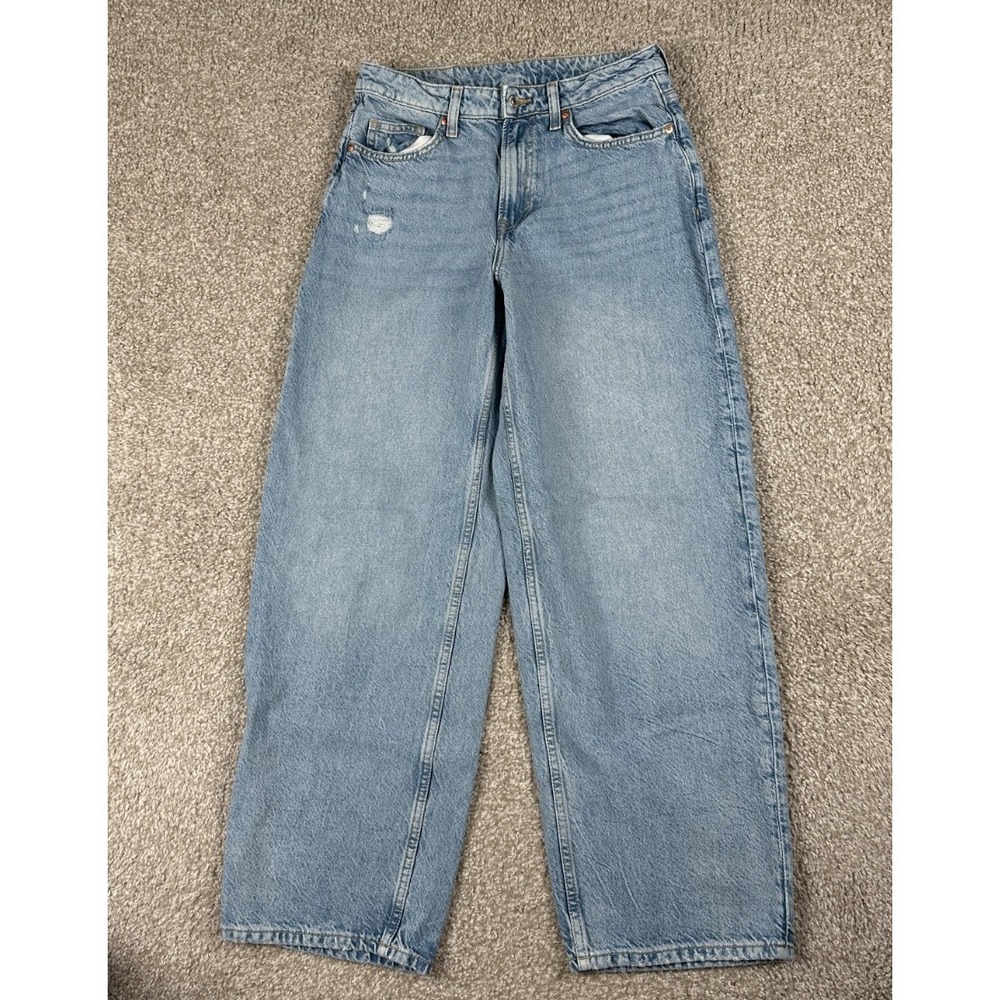 H&M Jeans Womens 6 Blue Denim Wide Leg High Rise Regular Fit Baggy Y2K *29x29.5